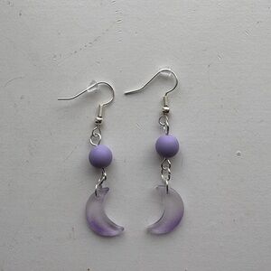 Purple Translucent Moon Earrings - Silver Tone Dangles, Handmade